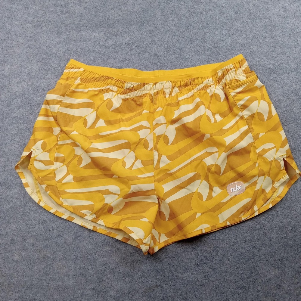 Nike Dri-FIT Running Shorts Womens Large‎ Yellow Abstract Print DQ6117-752